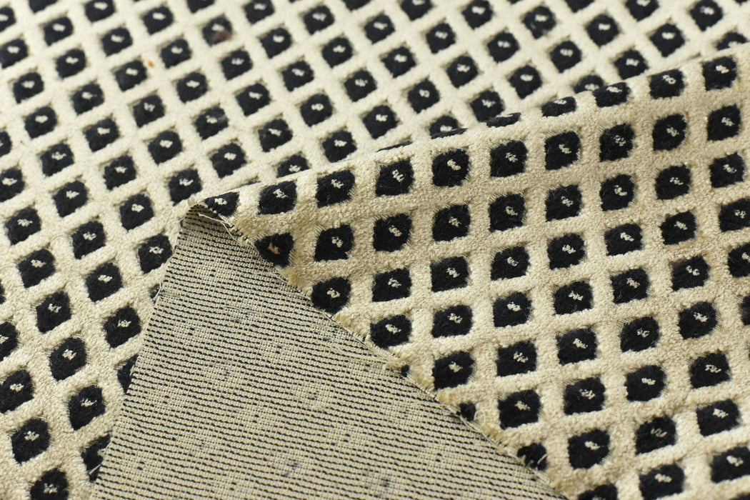 Heavy Weight Vintage Black and Beige Small Diamond Pattern Geometric Raised Cut Velvet Upholstery Fabric For Chair|Luxury Furniture Fabric