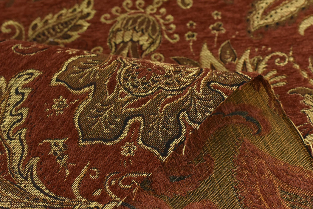 Heavy Weight Mid Century Modern Vintage Floral Chenille Upholstery Fabric For Chair|Retro Rust Gold Durable Farmhouse Furniture Fabric