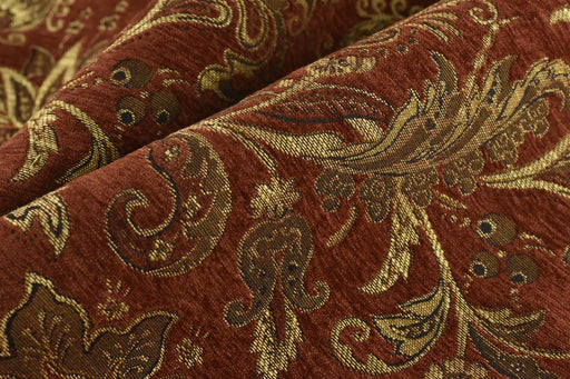 Heavy Weight Mid Century Modern Vintage Floral Chenille Upholstery Fabric For Chair|Retro Rust Gold Durable Farmhouse Furniture Fabric
