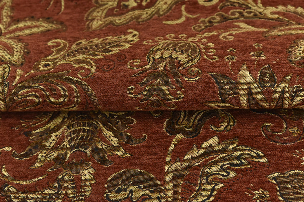 Heavy Weight Mid Century Modern Vintage Floral Chenille Upholstery Fabric For Chair|Retro Rust Gold Durable Farmhouse Furniture Fabric