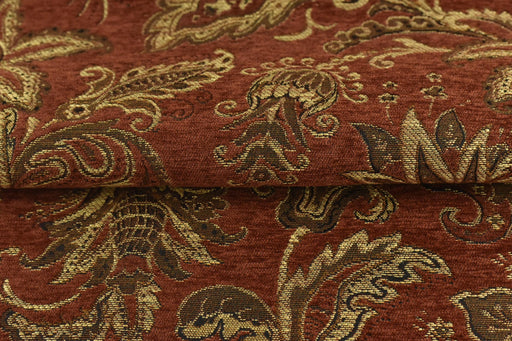 Heavy Weight Mid Century Modern Vintage Floral Chenille Upholstery Fabric For Chair|Retro Rust Gold Durable Farmhouse Furniture Fabric