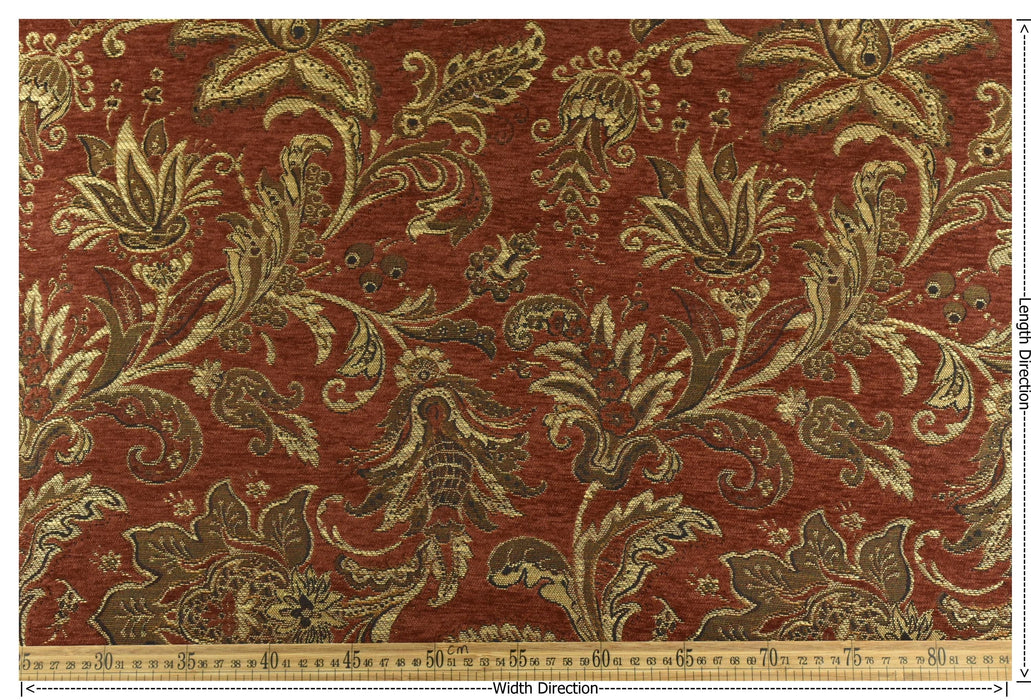 Heavy Weight Mid Century Modern Vintage Floral Chenille Upholstery Fabric For Chair|Retro Rust Gold Durable Farmhouse Furniture Fabric