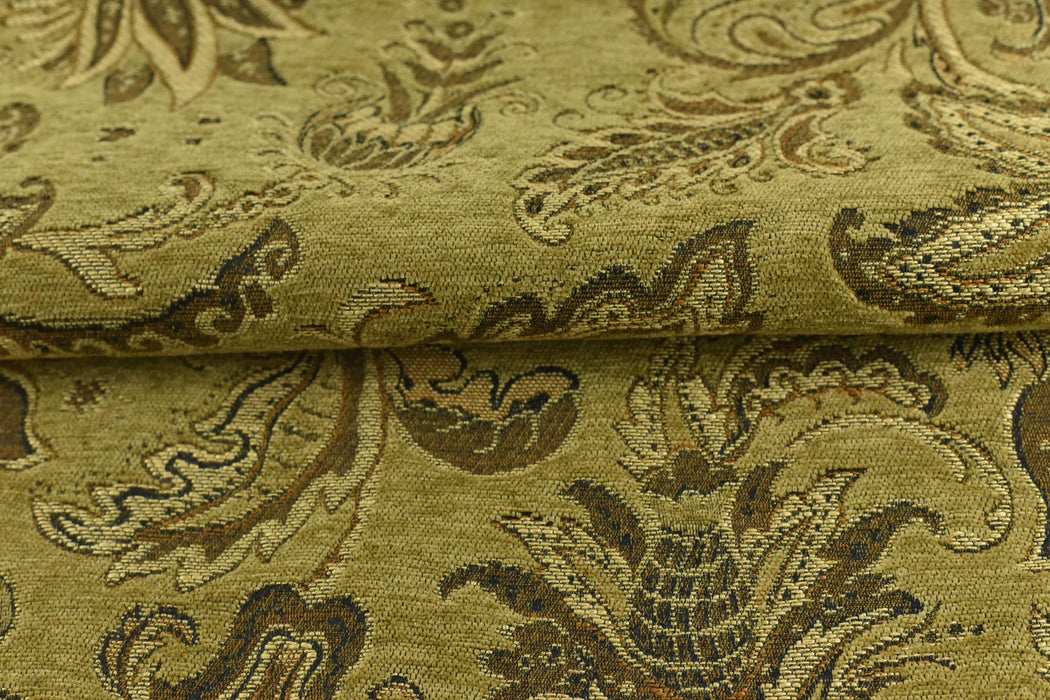 Heavy Weight Mid Century Modern Vintage Floral Chenille Upholstery Fabric For Chair|Retro Dark Chartreuse Durable Farmhouse Furniture Fabric