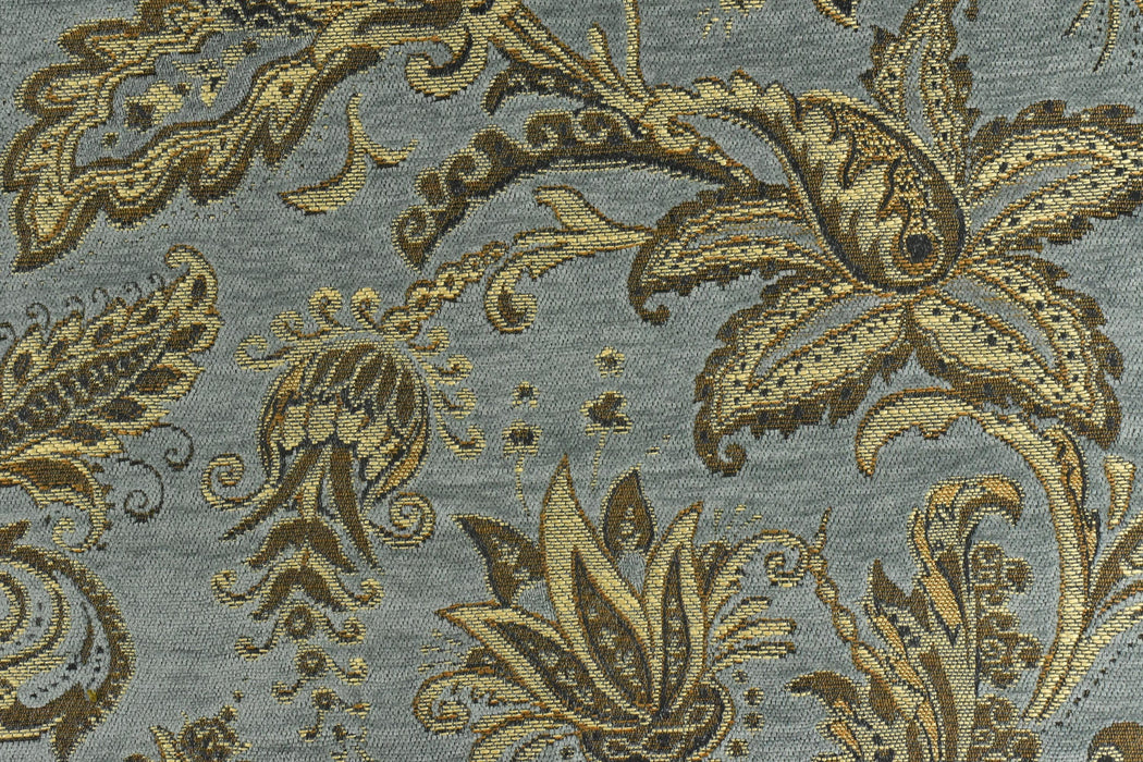 Heavy Weight Mid Century Modern Vintage Floral Chenille Upholstery Fabric For Chair|Retro Blue Gold Durable Farmhouse Furniture Fabric