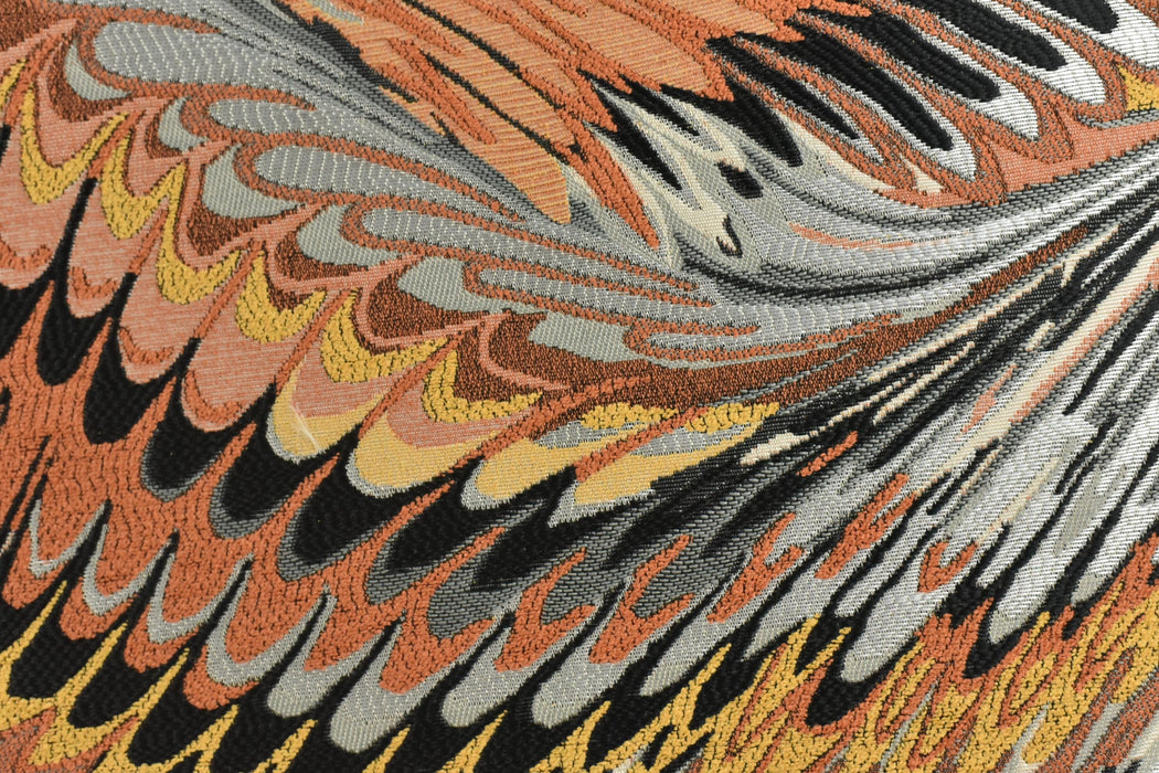 Heavy Weight Vintage Weavy Bird Feather Jacquard Upholstery Fabric For Chair|Abstract Geometric Animal Feather Design Orange Yellow Black