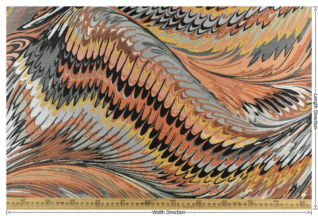 Heavy Weight Vintage Weavy Bird Feather Jacquard Upholstery Fabric For Chair|Abstract Geometric Animal Feather Design Orange Yellow Black