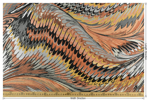 Heavy Weight Vintage Weavy Bird Feather Jacquard Upholstery Fabric For Chair|Abstract Geometric Animal Feather Design Orange Yellow Black