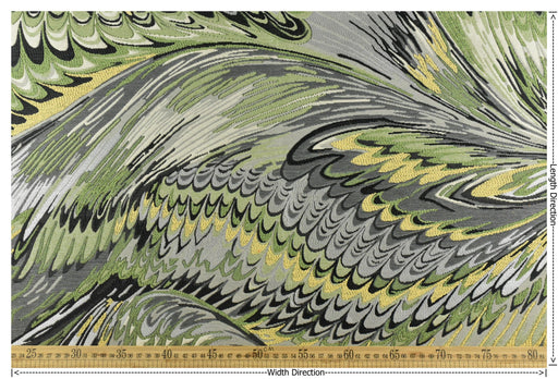 Heavy Weight Vintage Weavy Bird Feather Jacquard Upholstery Fabric For Chair|Abstract Geometric Animal Feather Design Green Yellow Black
