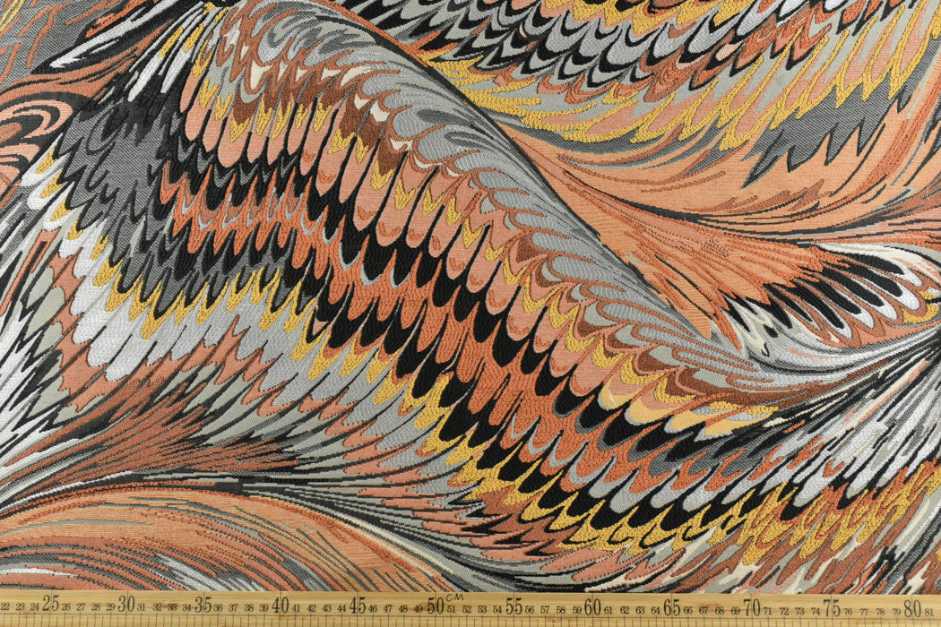 Heavy Weight Vintage Weavy Bird Feather Jacquard Upholstery Fabric For Chair|Abstract Geometric Animal Feather Design Green Yellow Black