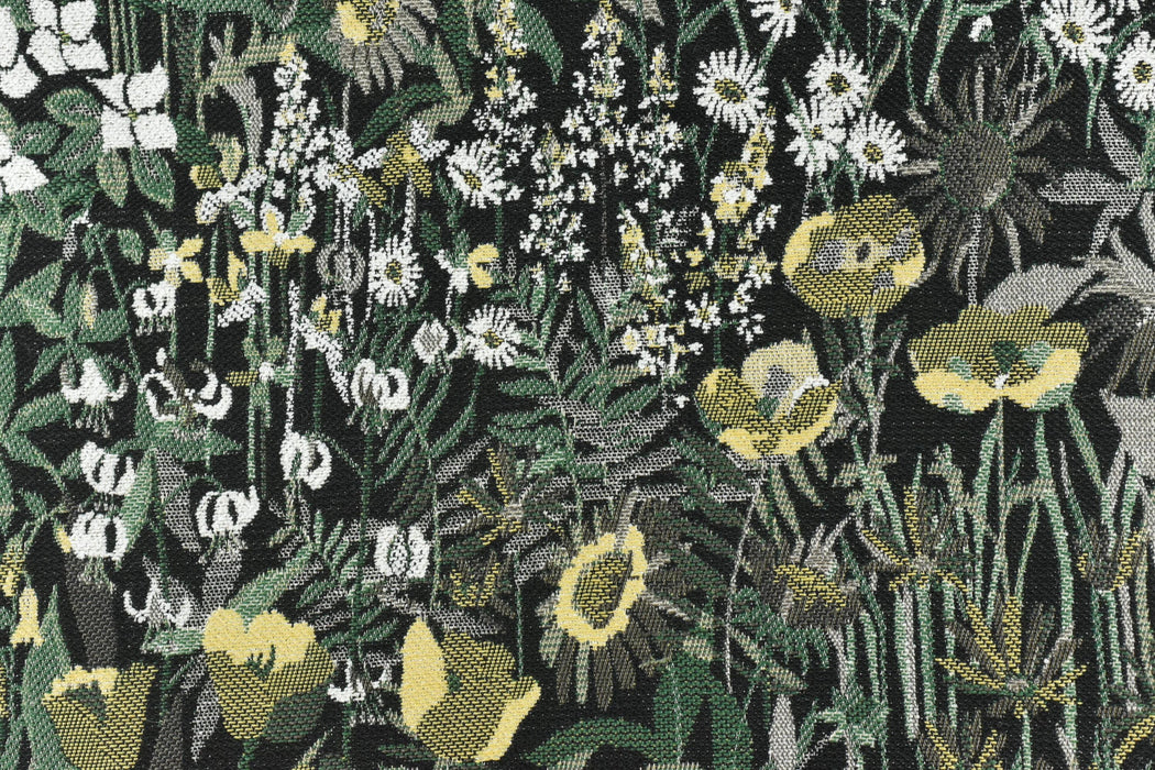 Heavy Weight Vintage Green Yellow White Botanical Floral Upholstery Fabric For Chair Ottoman|Wild Garden Natural Flower Home Decor Fabric