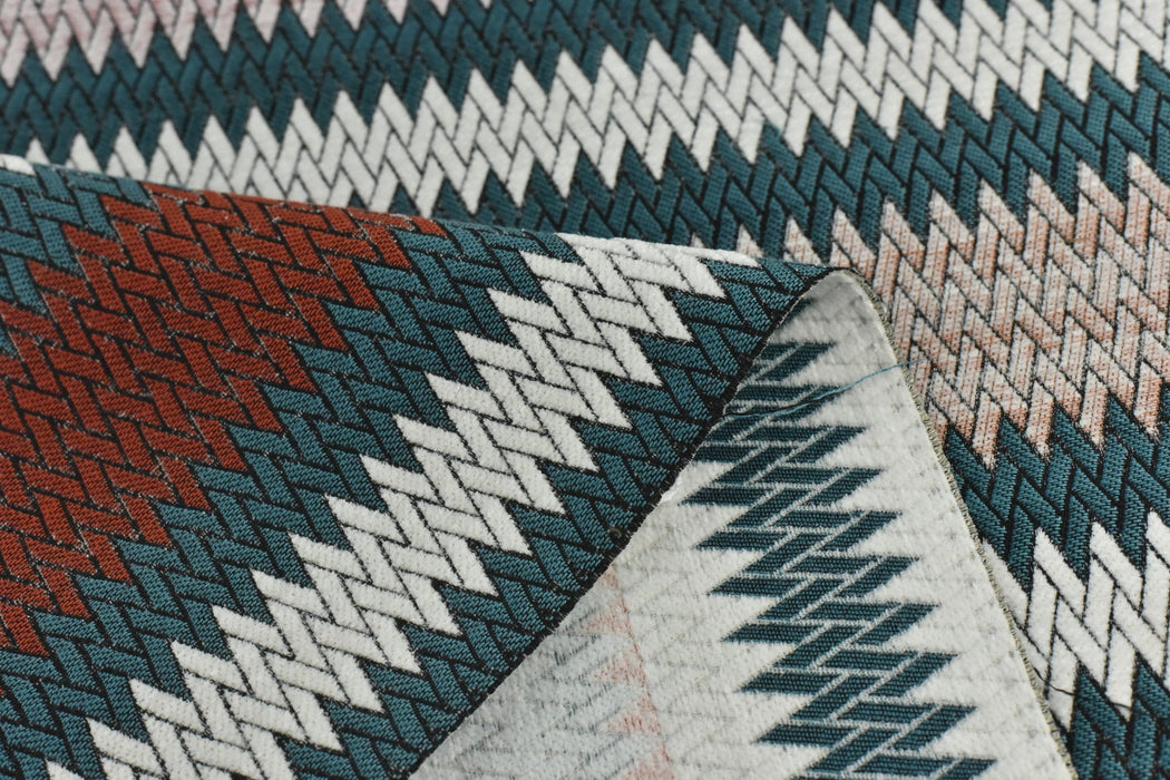 Heavy Weight Teal Green Geometric Chevron Stripe Woven Upholstery Fabric|Bohemian Textured Zig-Zag for Chair|Durable Designer Fabric by Yard