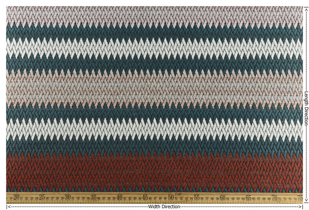 Heavy Weight Teal Green Geometric Chevron Stripe Woven Upholstery Fabric|Bohemian Textured Zig-Zag for Chair|Durable Designer Fabric by Yard