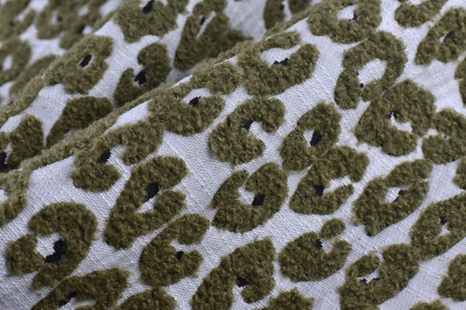 Heavy Weight Olive Grey Leopard Geometric Boucle Upholstery Fabric For Chair|Vintage Textured Abstract Animal Skin Fabric for Ottoman