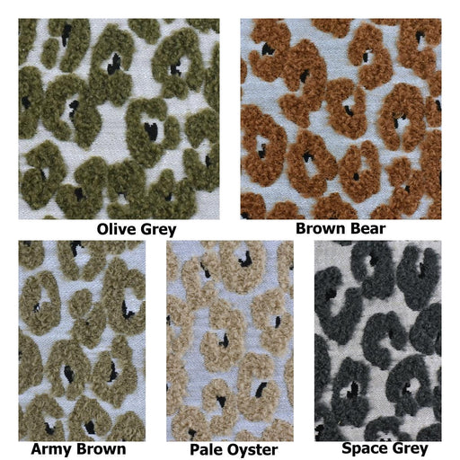 Heavy Weight Olive Grey Leopard Geometric Boucle Upholstery Fabric For Chair|Vintage Textured Abstract Animal Skin Fabric for Ottoman