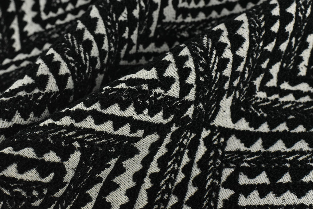 Heavy Weight Black White Abstract Geometric Boucle Upholstery Fabric For chair|Boho Tribal Home Decor Fabric For Cushion Ottoman