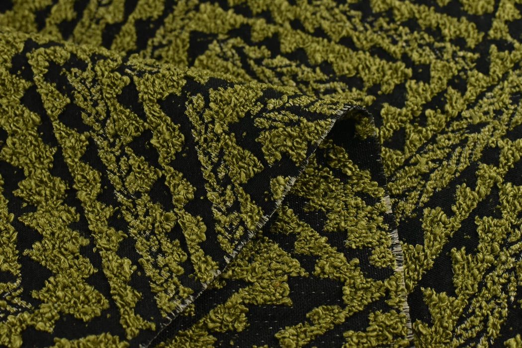 Heavy Weight Olive Green Abstract Geometric Boucle Upholstery Fabric For chair|Boho Tribal Home Decor Fabric For Cushion Ottoman