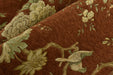 Heavy Weight Mid Century Modern Rust and Green Bird Floral Chenille Upholstery Fabric For Chair|Botanical Animal Flower Furniture Fabric