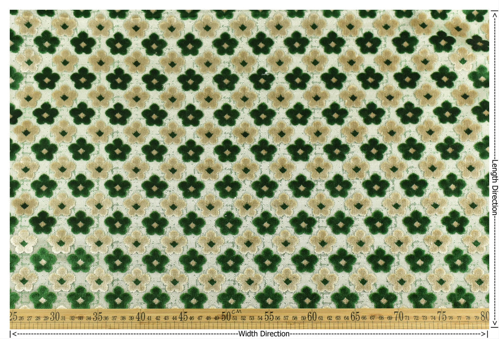 Heavy Weight Textured Floral Cut Velvet Upholstery Fabric Green Beige|Vintage Fabric for Chair|Style Raised Pattern|Interior Designer Fabric