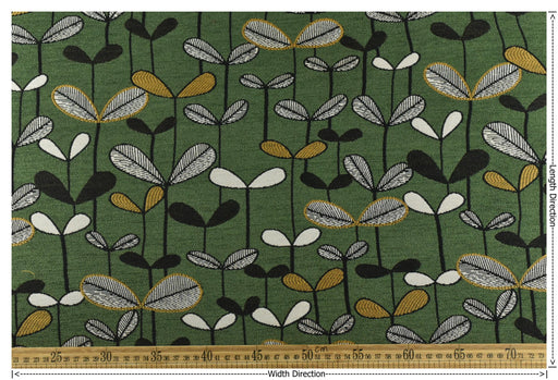 Heavy Weight Green Botanical Sprouting Leaves Upholstery Fabric|Vintage Floral Black White Mustard|Modern Nature-Inspired Fabric By Yard