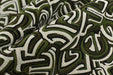 Heavy Weight Olive Green Black White Abstract Labyrinth Upholstery Fabric|Geometric Maze Pattern for Chair|Modern Designer Fabric By Yard