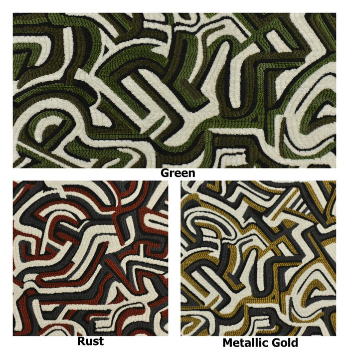 Heavy Weight Olive Green Black White Abstract Labyrinth Upholstery Fabric|Geometric Maze Pattern for Chair|Modern Designer Fabric By Yard