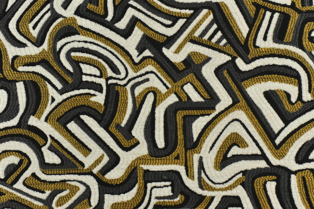 Heavy Weight Olive Green Black White Abstract Labyrinth Upholstery Fabric|Geometric Maze Pattern for Chair|Modern Designer Fabric By Yard