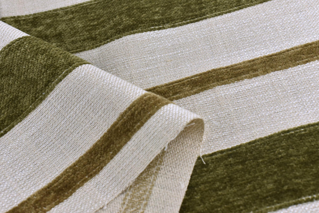 Heavyweight French Country Thatch Green Stripe Chenille Texture Woven Upholstery Fabric For Chair|Vintage Farmhouse Fabric For Couch