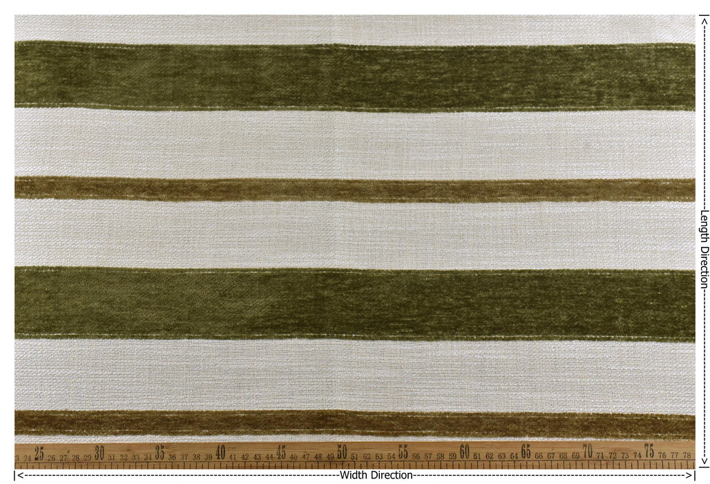 Heavyweight French Country Thatch Green Stripe Chenille Texture Woven Upholstery Fabric For Chair|Vintage Farmhouse Fabric For Couch
