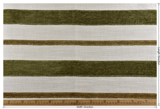 Heavyweight French Country Thatch Green Stripe Chenille Texture Woven Upholstery Fabric For Chair|Vintage Farmhouse Fabric For Couch