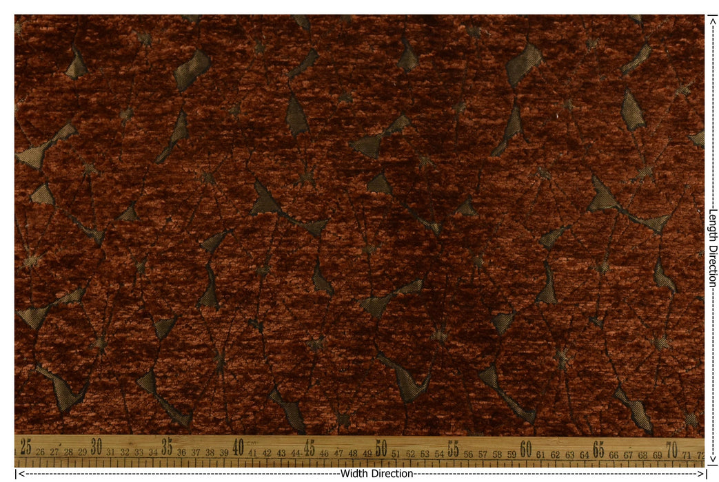 Heavy Weight Rust Gold Bronze Chenille Jacquard Upholstery Fabric|Abstract Geometric Pattern for Chair|Luxury Fabric For Sofa Headboard