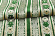 Heavy Weight Green Floral and Striped Geometric Cut Velvet Upholstery Fabric|Vintage Style Raised Pattern Interior Designer Fabric