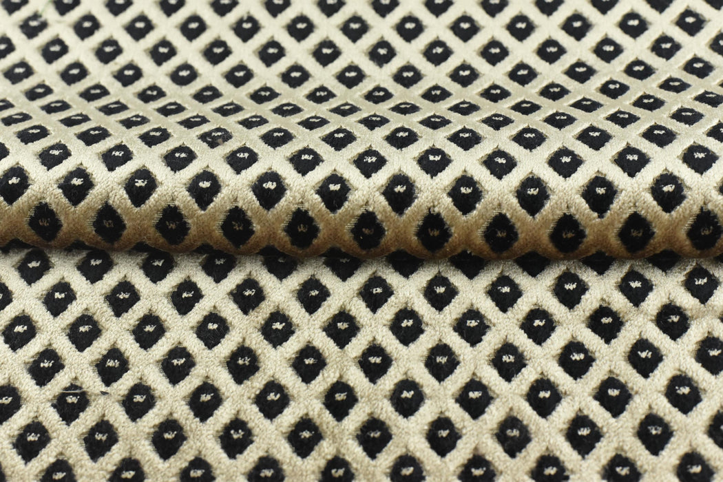 Heavy Weight Vintage Black and Beige Small Diamond Pattern Geometric Raised Cut Velvet Upholstery Fabric For Chair|Luxury Furniture Fabric