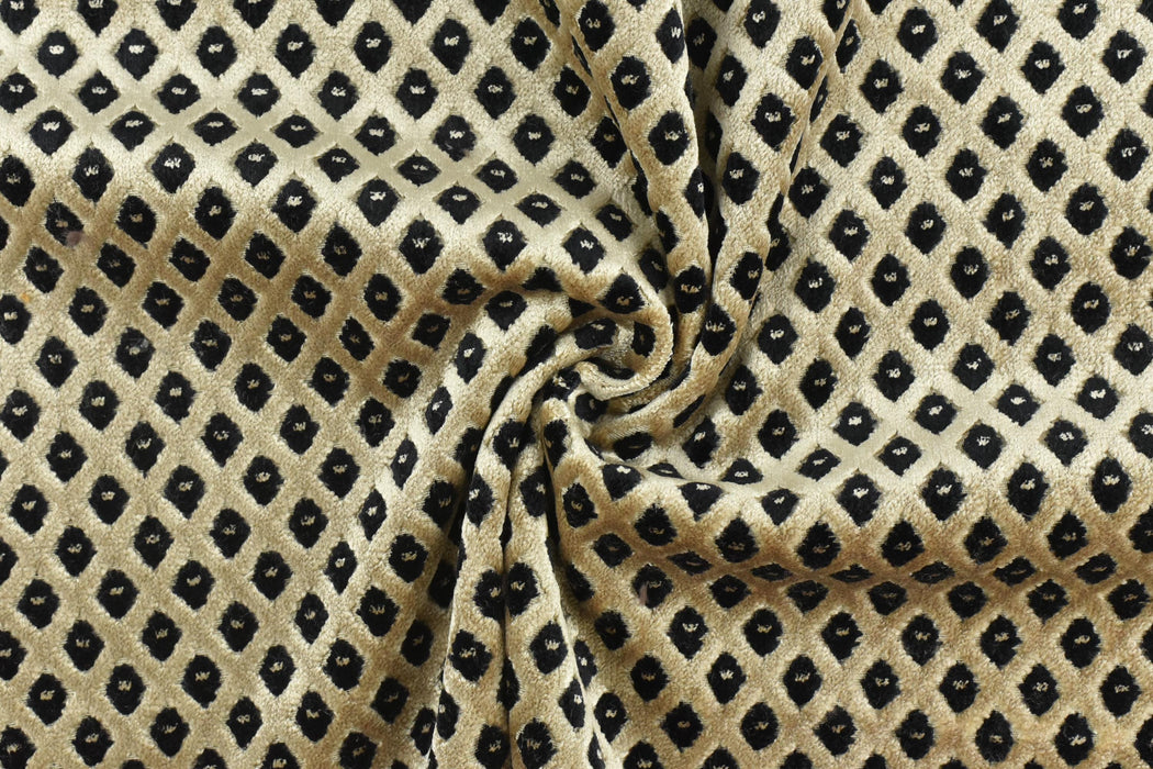 Heavy Weight Vintage Black and Beige Small Diamond Pattern Geometric Raised Cut Velvet Upholstery Fabric For Chair|Luxury Furniture Fabric