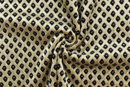Heavy Weight Vintage Black and Beige Small Diamond Pattern Geometric Raised Cut Velvet Upholstery Fabric For Chair|Luxury Furniture Fabric
