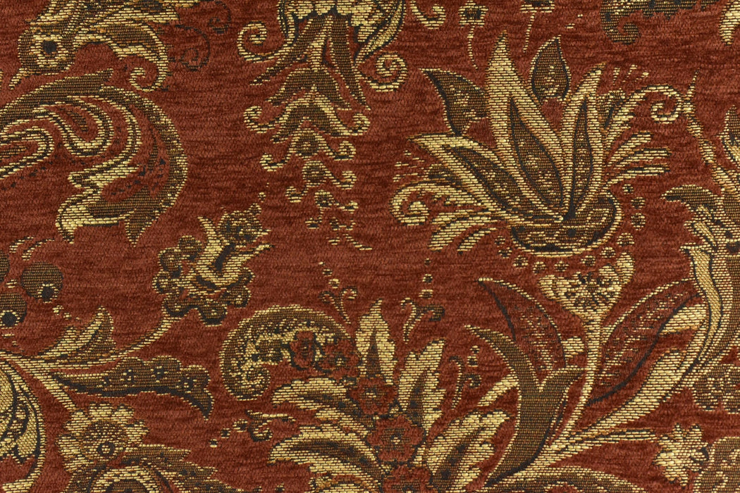 Heavy Weight Mid Century Modern Vintage Floral Chenille Upholstery Fabric For Chair|Retro Rust Gold Durable Farmhouse Furniture Fabric