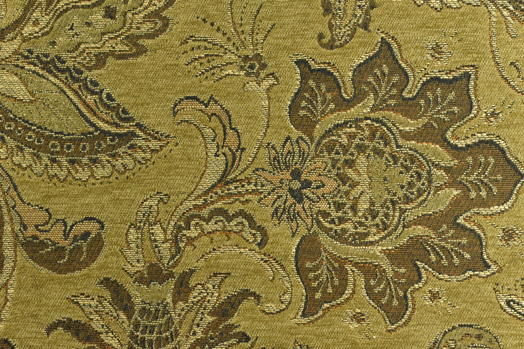 Heavy Weight Mid Century Modern Vintage Floral Chenille Upholstery Fabric For Chair|Retro Dark Chartreuse Durable Farmhouse Furniture Fabric