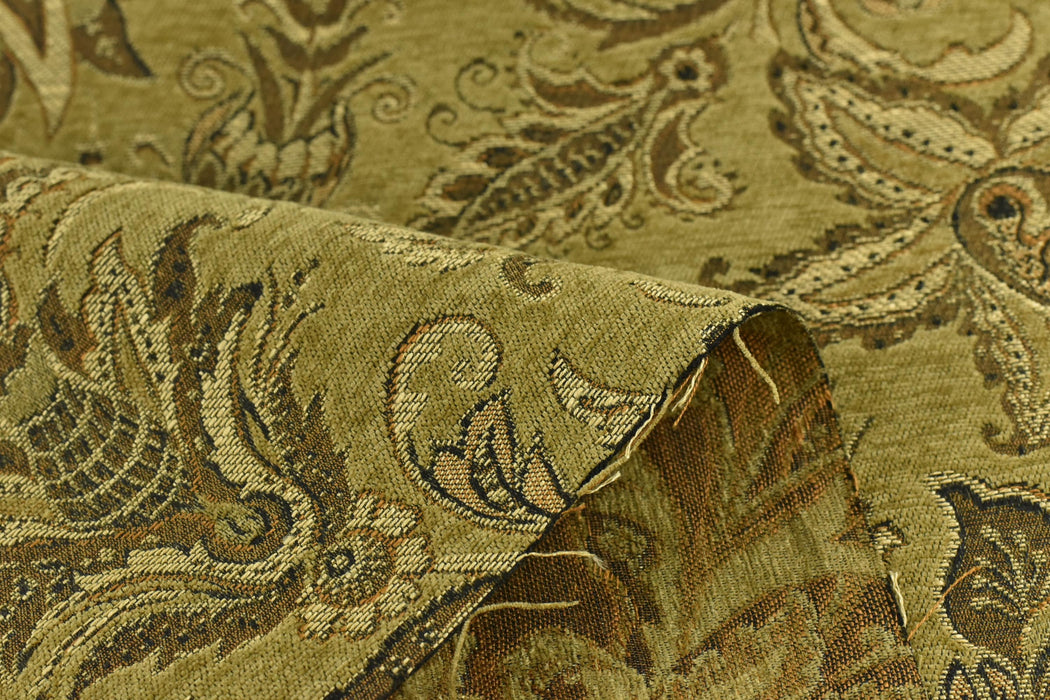 Heavy Weight Mid Century Modern Vintage Floral Chenille Upholstery Fabric For Chair|Retro Dark Chartreuse Durable Farmhouse Furniture Fabric