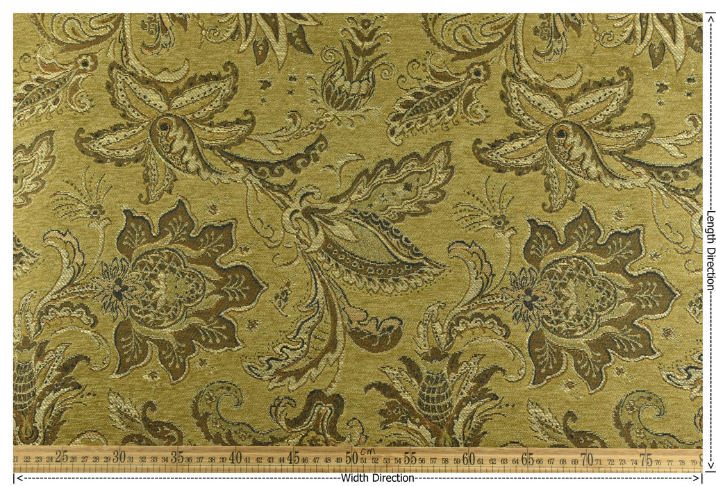 Heavy Weight Mid Century Modern Vintage Floral Chenille Upholstery Fabric For Chair|Retro Dark Chartreuse Durable Farmhouse Furniture Fabric