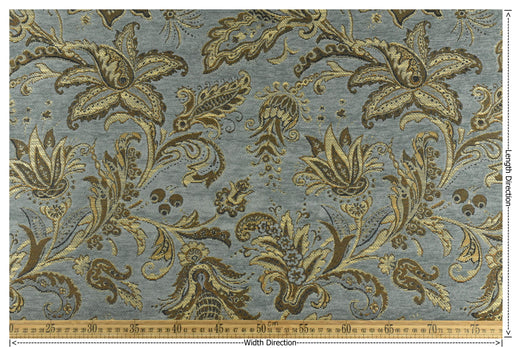 Heavy Weight Mid Century Modern Vintage Floral Chenille Upholstery Fabric For Chair|Retro Blue Gold Durable Farmhouse Furniture Fabric