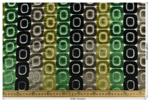 Heavy Weight Milti-Colored Green Black Grey MCM Circular Geometric Raised Cut Velvet Upholstery Fabric for Chair|Vintage Furniture Fabric