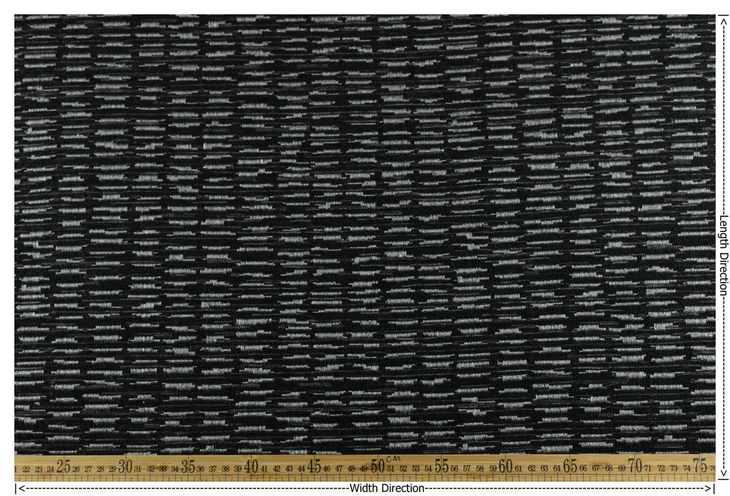 Heavy Weight Black Grey Stylish Linen Blend Abstract Stripe Upholstery Fabric|Modern Geometric Textured Sofa Cushion Fabric 55"W/925GSM
