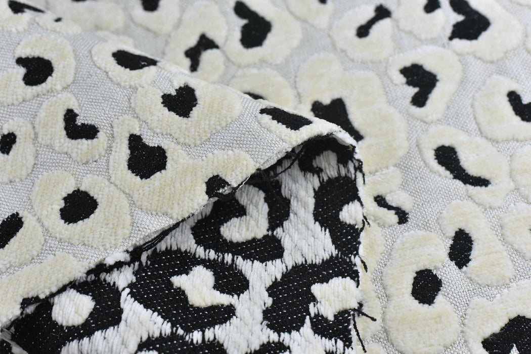 Heavy Weight Black Cream 3D Raised Leopard Jacquard Upholstery Fabric For Chair |Vintage Abstract Geometric Wild Animal Print for Ottoman