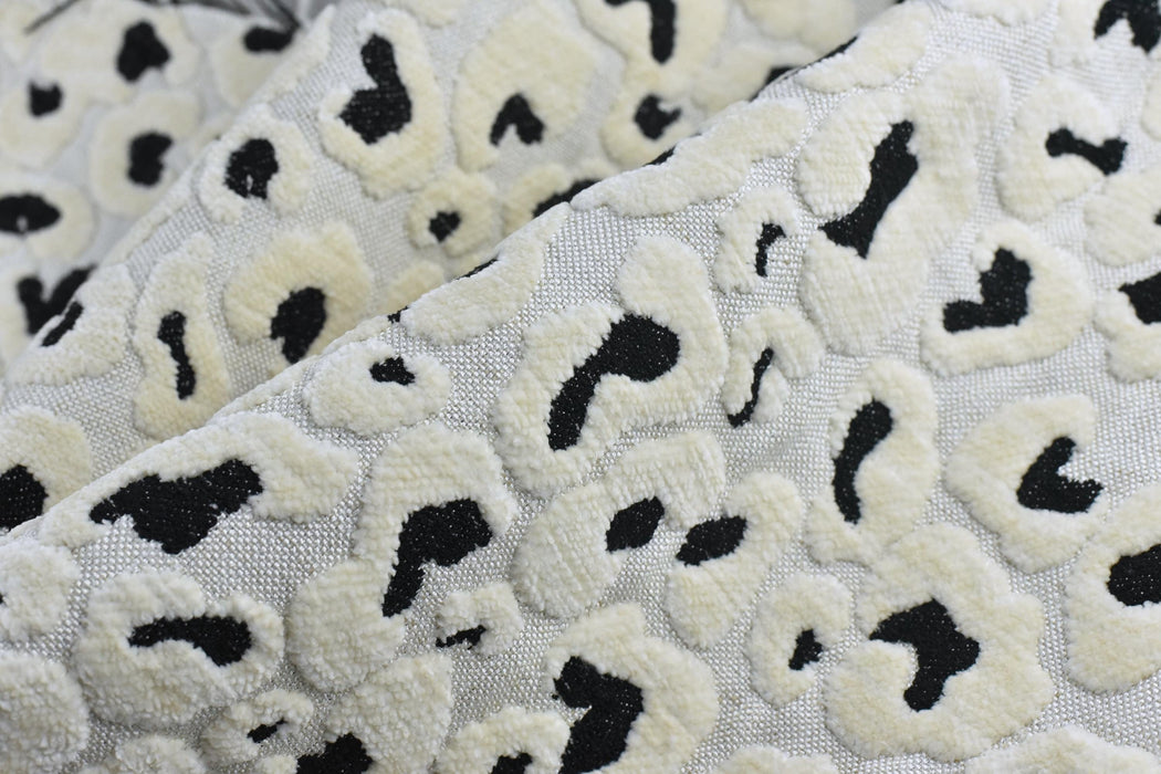Heavy Weight Black Cream 3D Raised Leopard Jacquard Upholstery Fabric For Chair |Vintage Abstract Geometric Wild Animal Print for Ottoman