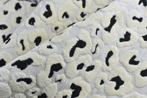 Heavy Weight Black Cream 3D Raised Leopard Jacquard Upholstery Fabric For Chair |Vintage Abstract Geometric Wild Animal Print for Ottoman