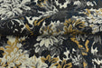 Heavy Weight Botanical Tapestry Upholstery Fabric For Chair|Charcoal Navy Cream Floral Foliage with Golden Yellow|Designer Fabric By Yard