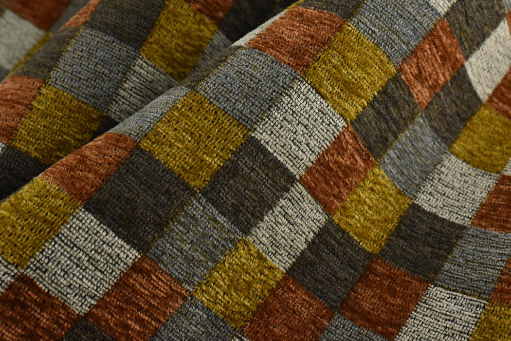 Heavy Duty Chenille Checkerboard Geometric Upholstery Fabric For Chair|Mid-Century Modern Heavy Weight Plaid Fabric|Colorful Sofa Fabric