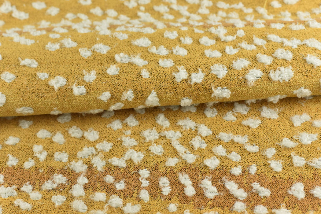 Heavy Weight Payful Gradient Yellow Gold Raised Curly Dot Upholstery Fabric|Designer Abstract Geometric Textured Fabric for Chair Pillow