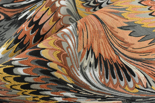 Heavy Weight Vintage Weavy Bird Feather Jacquard Upholstery Fabric For Chair|Abstract Geometric Animal Feather Design Orange Yellow Black