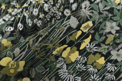 Heavy Weight Vintage Green Yellow White Botanical Floral Upholstery Fabric For Chair Ottoman|Wild Garden Natural Flower Home Decor Fabric