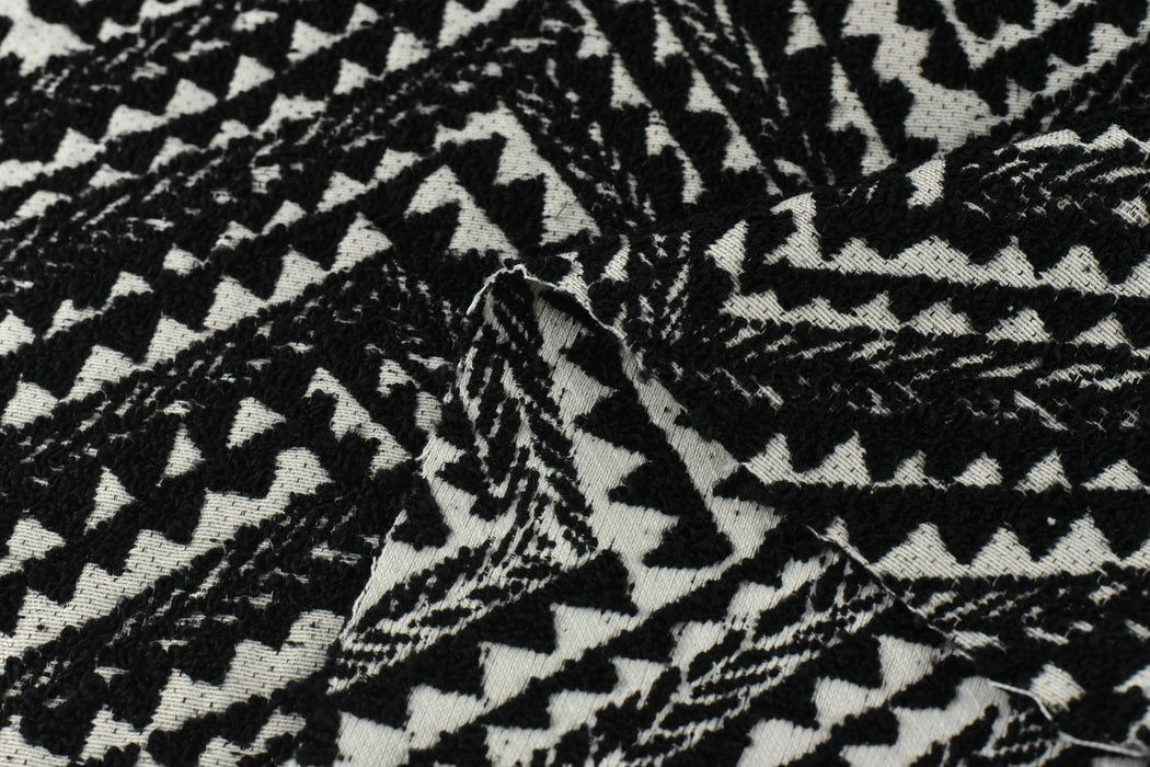 Heavy Weight Black White Abstract Geometric Boucle Upholstery Fabric For chair|Boho Tribal Home Decor Fabric For Cushion Ottoman